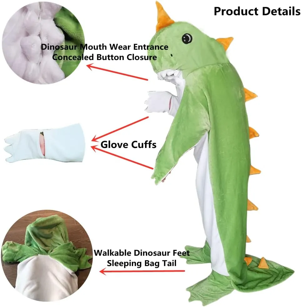 Wearable Dinosaur Blanket Animal Sleeping Bag for Kids - Super Soft Warm Cozy Flannel Fleece - Cosplay Dinosaur Gifts (XS Fit for Height 3'9"-4'3")