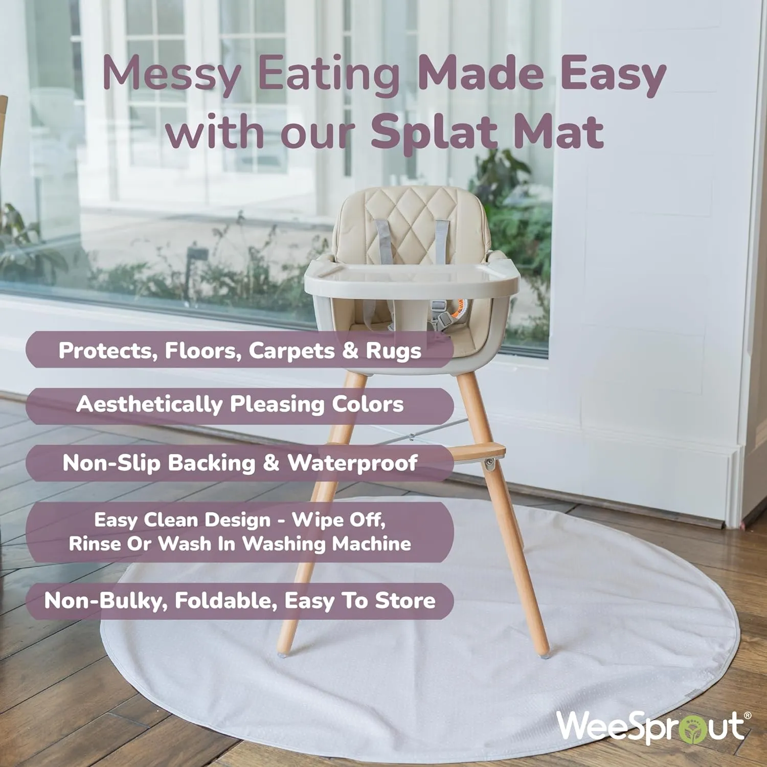 WeeSprout Baby Splat Mat for Kids, Large 51” x 51” Floor Playmat with Durable, Waterproof Surface and Non-Slip Bottom for Infants to Toddlers Under highchair, Arts and Crafts, picnics and Play