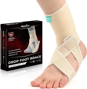Welnove 2 Pack Drop Foot Brace with Arch Support，AFO Brace for Walking ，Relieve The Instability of Lower Limbs by Foot Drop, MS, TBI, Spinal Cord Injury, Cerebral Palsy(Beige, Include Left and Right)