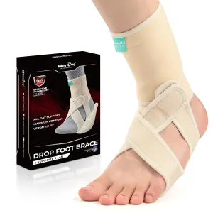 Welnove Drop Foot Brace with Arch Support, AFO Ankle Brace for Walking, Relieves Instability of Lower Limbs by Foot Drop, MS, TBI, Spinal Cord Injury, Cerebral Palsy (Left, Beige)