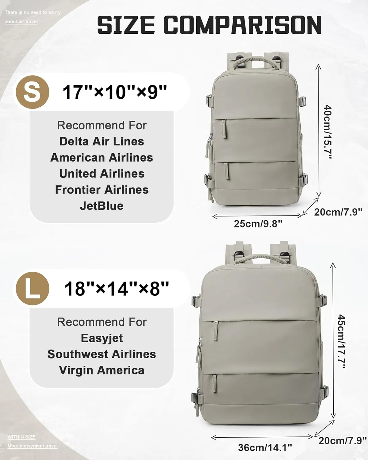 wepadre Travel Backpack Carry on Flight Approved Carry on Backpack for Airplanes Personal Item Travel Bag 18x14x8 Inches Traveling Backpacks for Men Women Mochila de Viaje Greyish Brown