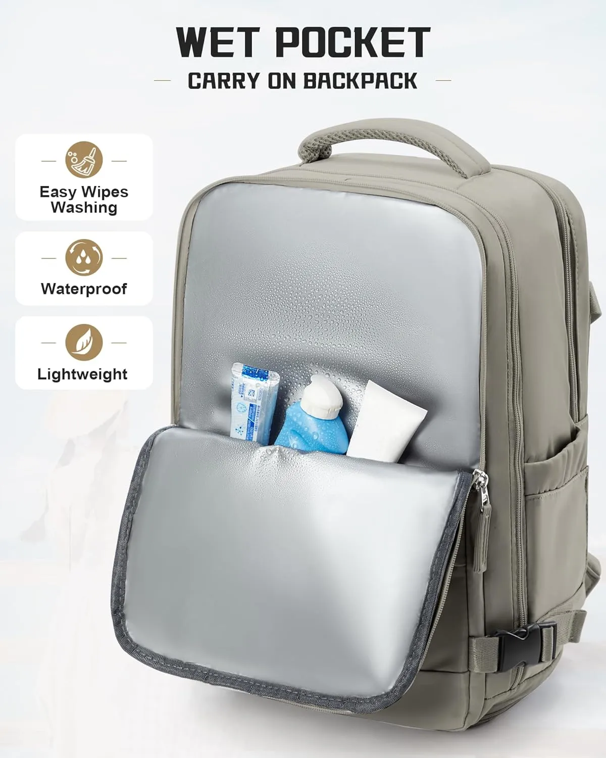 wepadre Travel Backpack Carry on Flight Approved Carry on Backpack for Airplanes Personal Item Travel Bag 18x14x8 Inches Traveling Backpacks for Men Women Mochila de Viaje Greyish Brown