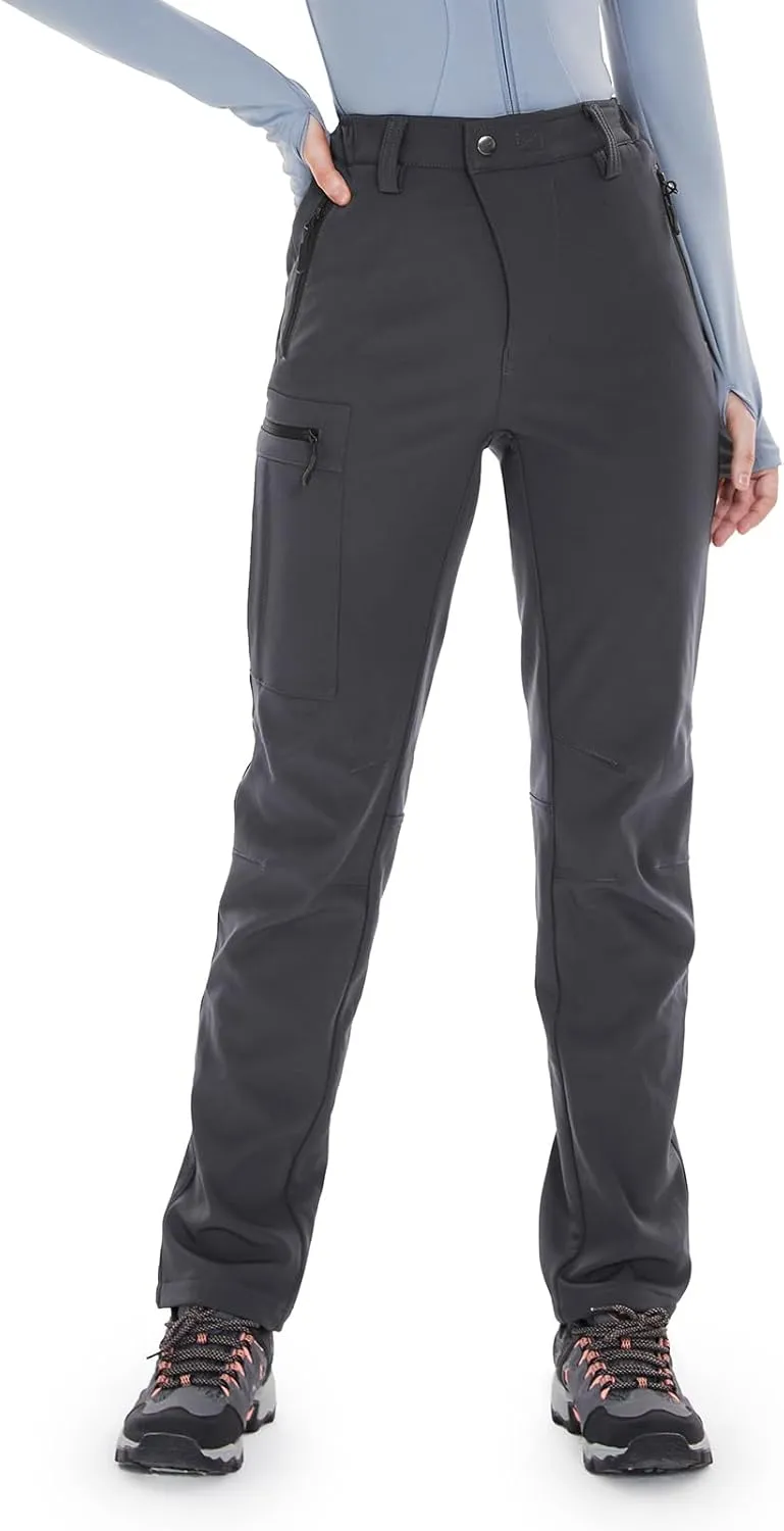 Wespornow Women's-Fleece-Lined-Hiking-Pants Snow-Ski-Pants Water-Resistance-Outdoor-Softshell-Insulated-Pants for Winter