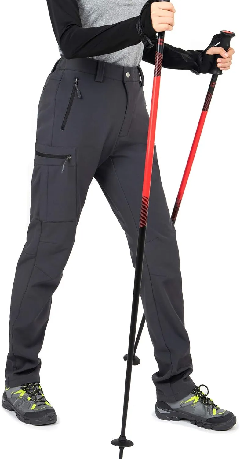 Wespornow Women's-Fleece-Lined-Hiking-Pants Snow-Ski-Pants Water-Resistance-Outdoor-Softshell-Insulated-Pants for Winter