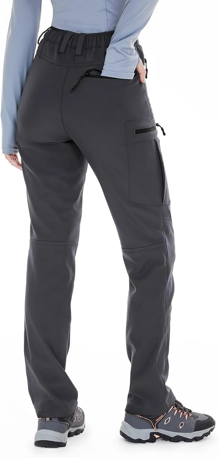 Wespornow Women's-Fleece-Lined-Hiking-Pants Snow-Ski-Pants Water-Resistance-Outdoor-Softshell-Insulated-Pants for Winter