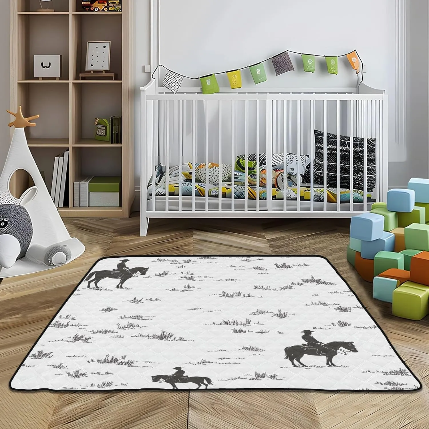 Western Cowboy Horse Cowgirl Vast Grasslands Soft Foam Baby Activity Play Mat for Floor Portable Infant Play Mat for Babies Infants Toddlers, 50'' x 50''