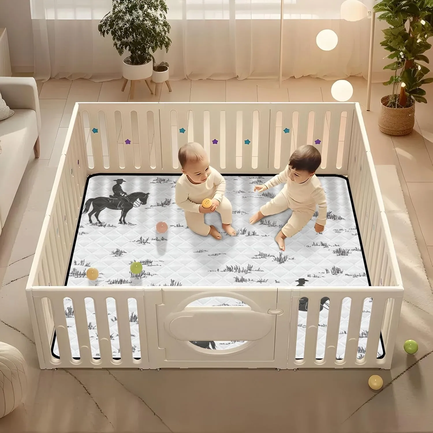 Western Cowboy Horse Cowgirl Vast Grasslands Soft Foam Baby Activity Play Mat for Floor Portable Infant Play Mat for Babies Infants Toddlers, 50'' x 50''