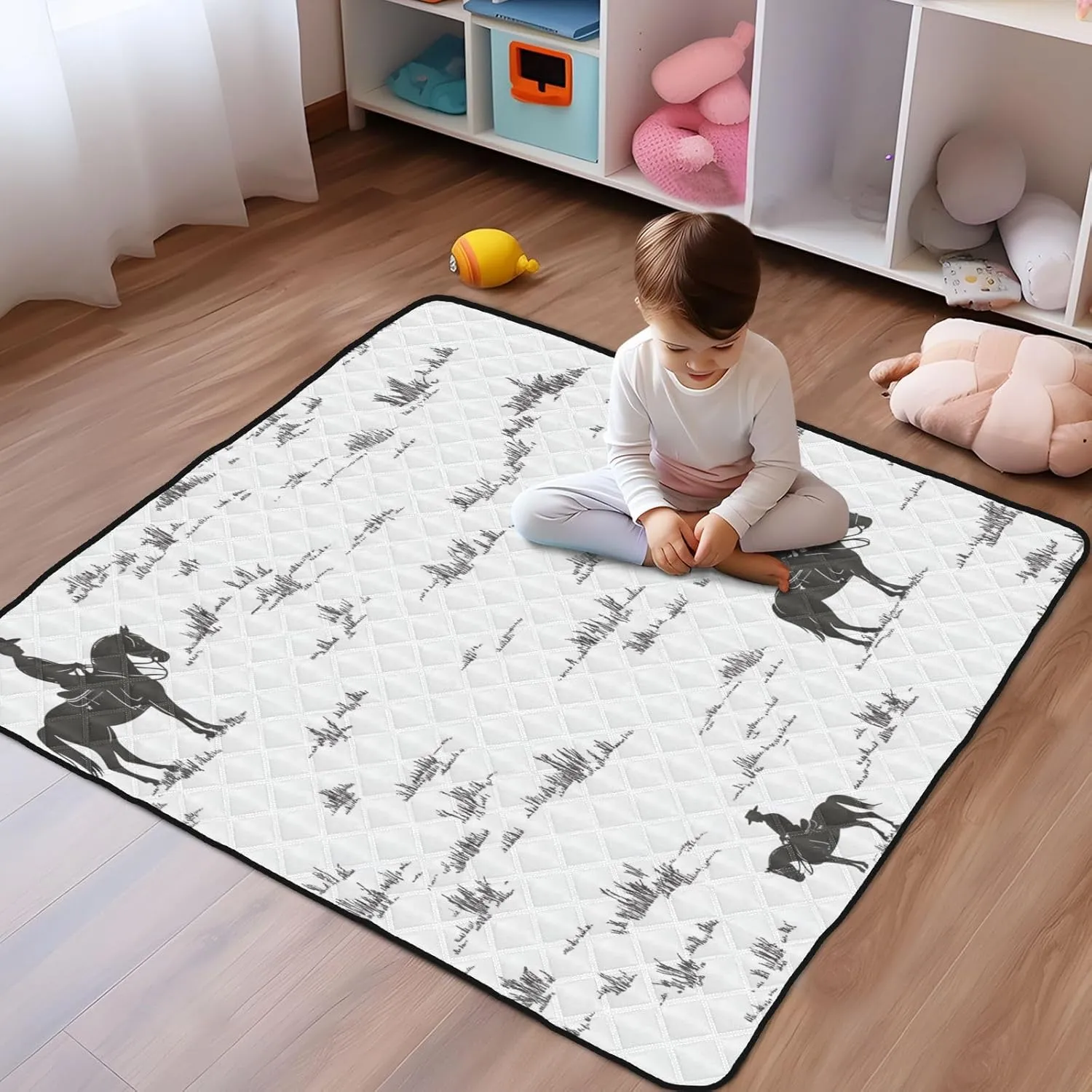 Western Cowboy Horse Cowgirl Vast Grasslands Soft Foam Baby Activity Play Mat for Floor Portable Infant Play Mat for Babies Infants Toddlers, 50'' x 50''