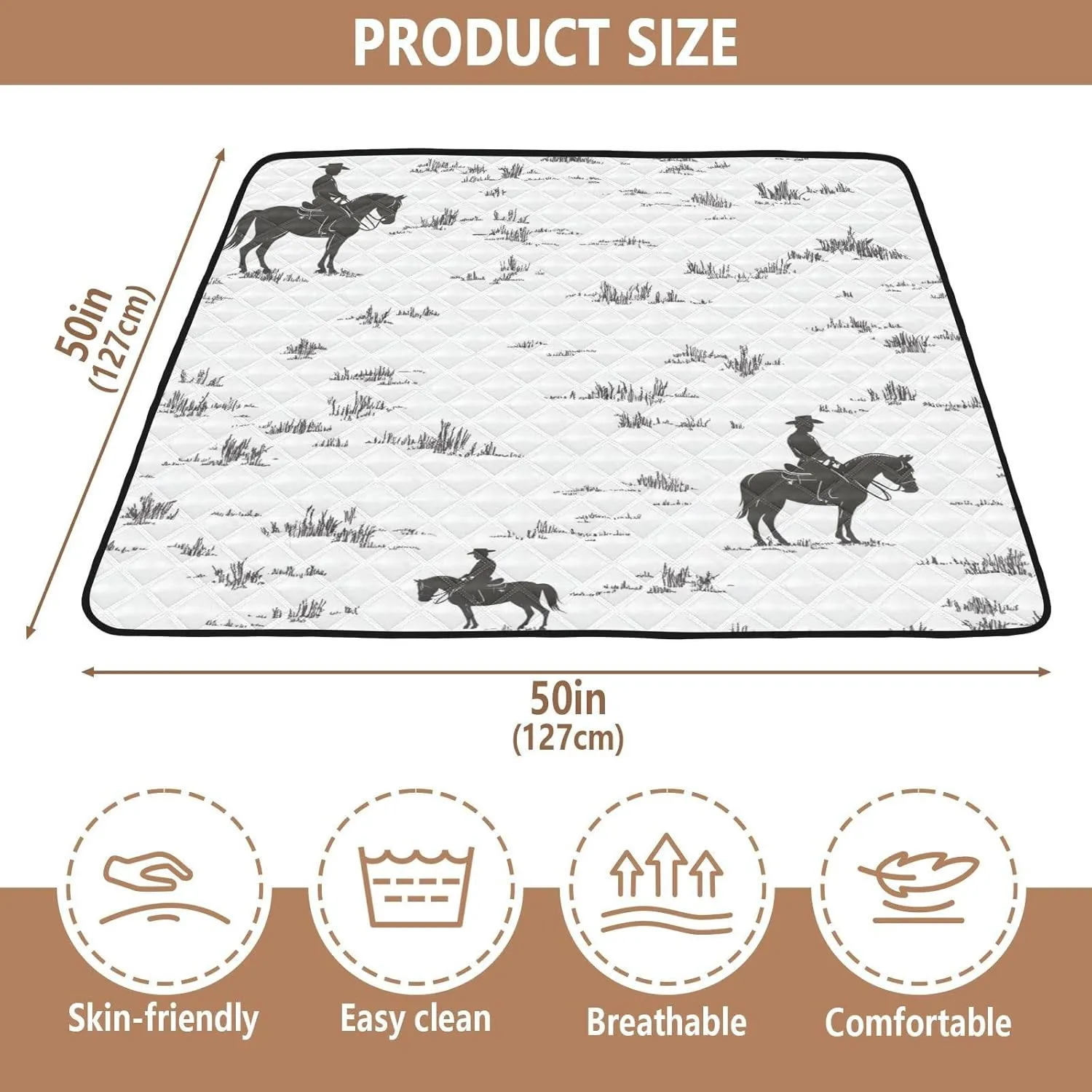 Western Cowboy Horse Cowgirl Vast Grasslands Soft Foam Baby Activity Play Mat for Floor Portable Infant Play Mat for Babies Infants Toddlers, 50'' x 50''
