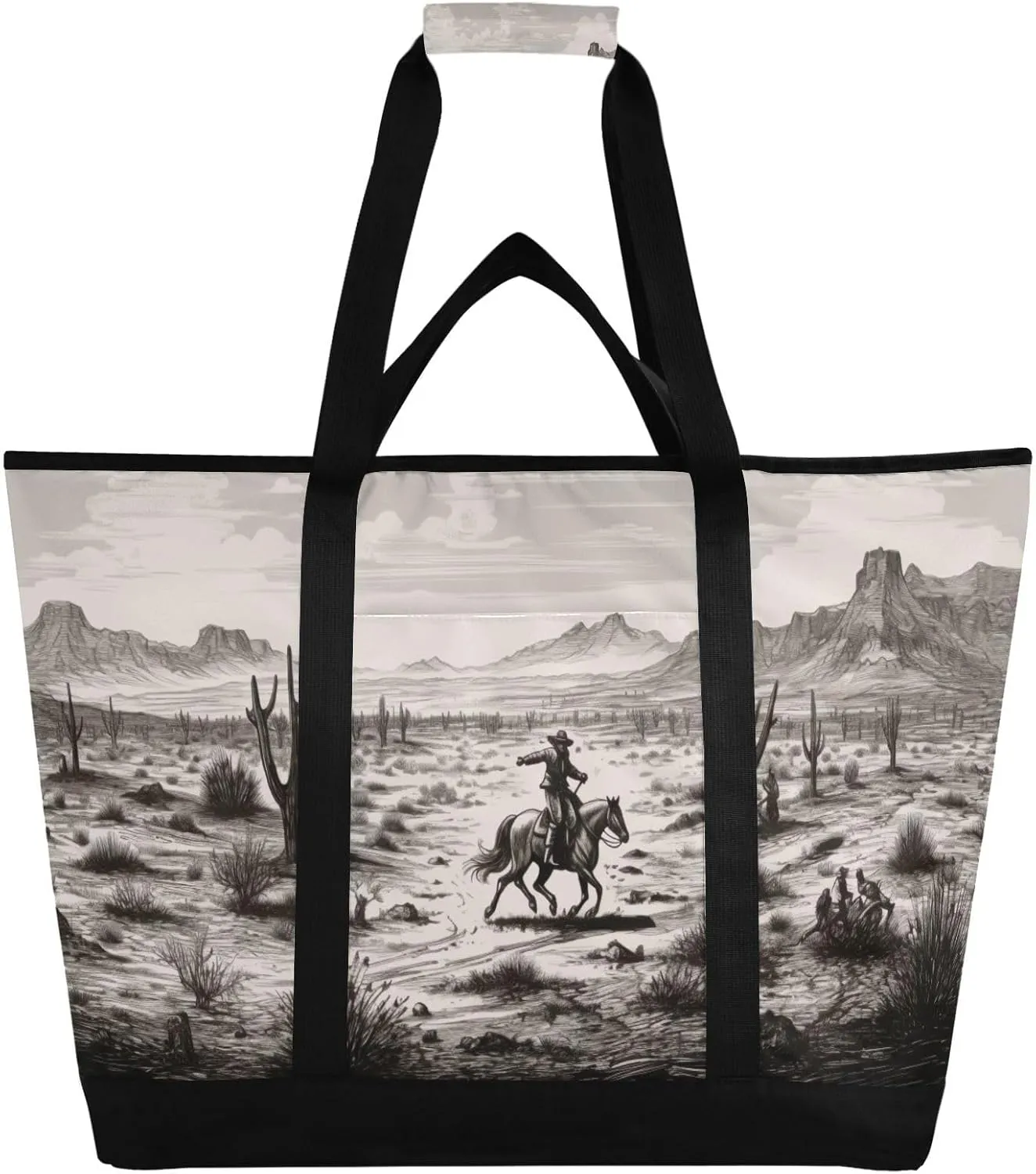 Western Desert Cowboy Reusable Insulated Lunchbox Cooler Bag, Leakproof Kitchen Grocery Bag Collapsible Portable Cooler Tote Bag for Picnic, Camping, Office, Travel