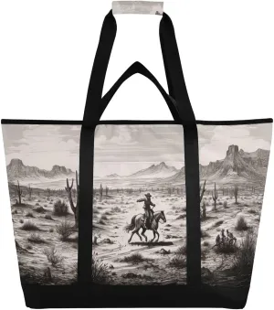 Western Desert Cowboy Reusable Insulated Lunchbox Cooler Bag, Leakproof Kitchen Grocery Bag Collapsible Portable Cooler Tote Bag for Picnic, Camping, Office, Travel