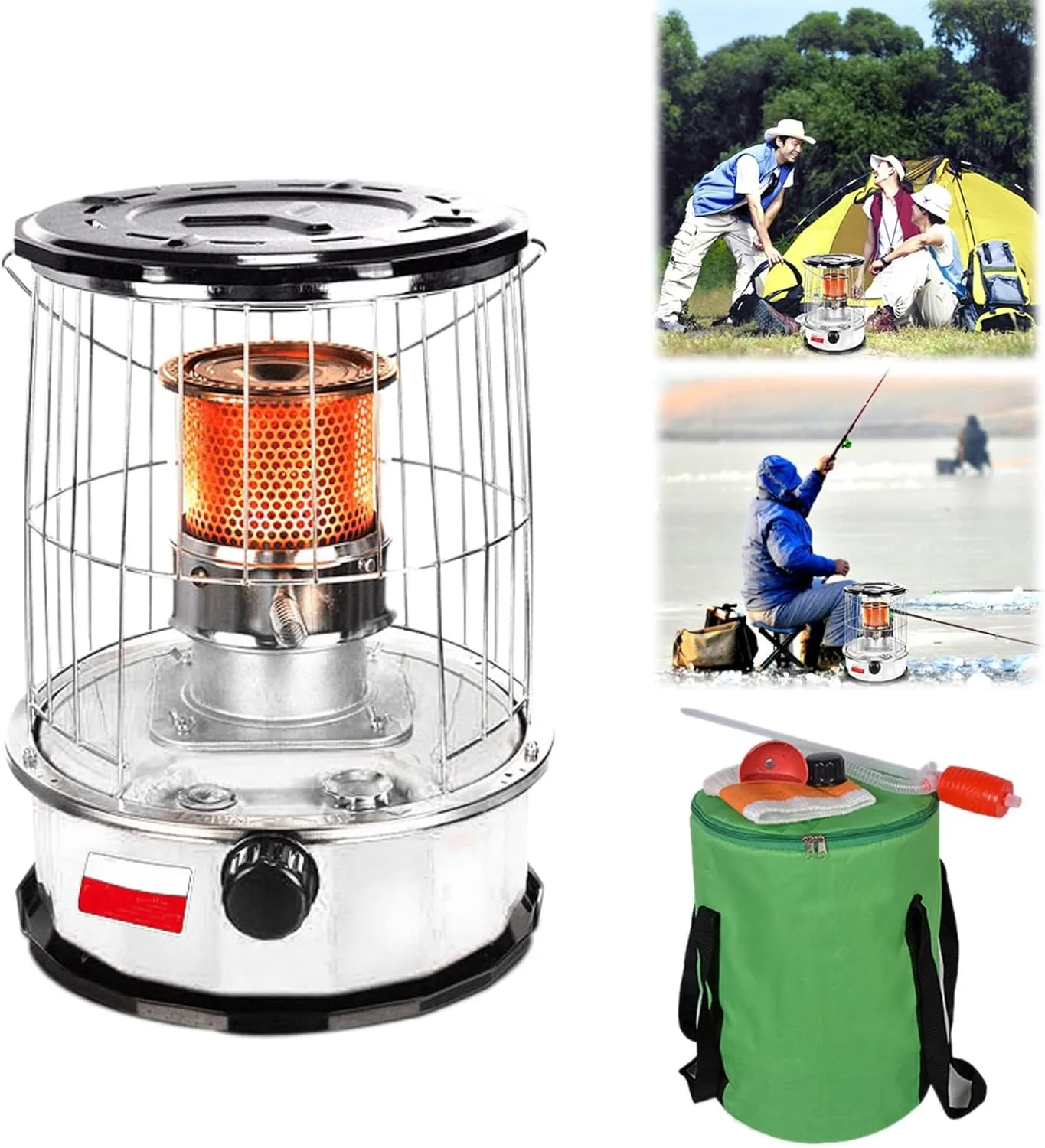 White 6L Lightweight Large Capacity Kerosene Stove with Storage Bag Portable Heating Stove for Indoor or Outdoor Camping/Ice Fishing