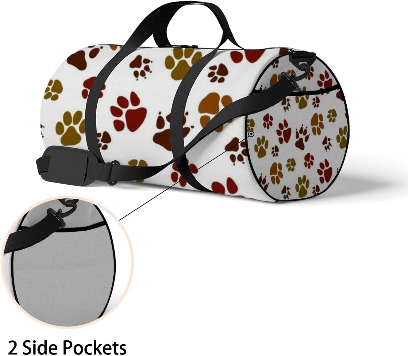 White Cute Kawaii Cat Paw Pattern Sports Bag Tote Bag Waterproof Gym Bag with Shoulder Strap Zipper 2 Side Pockets for Men and Women, Travel and Storage Shoulder Bag.