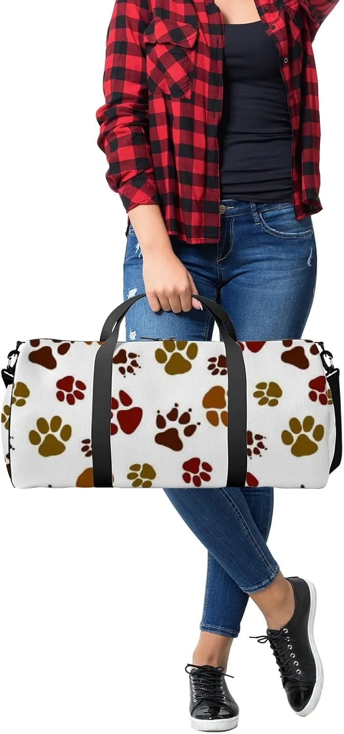 White Cute Kawaii Cat Paw Pattern Sports Bag Tote Bag Waterproof Gym Bag with Shoulder Strap Zipper 2 Side Pockets for Men and Women, Travel and Storage Shoulder Bag.