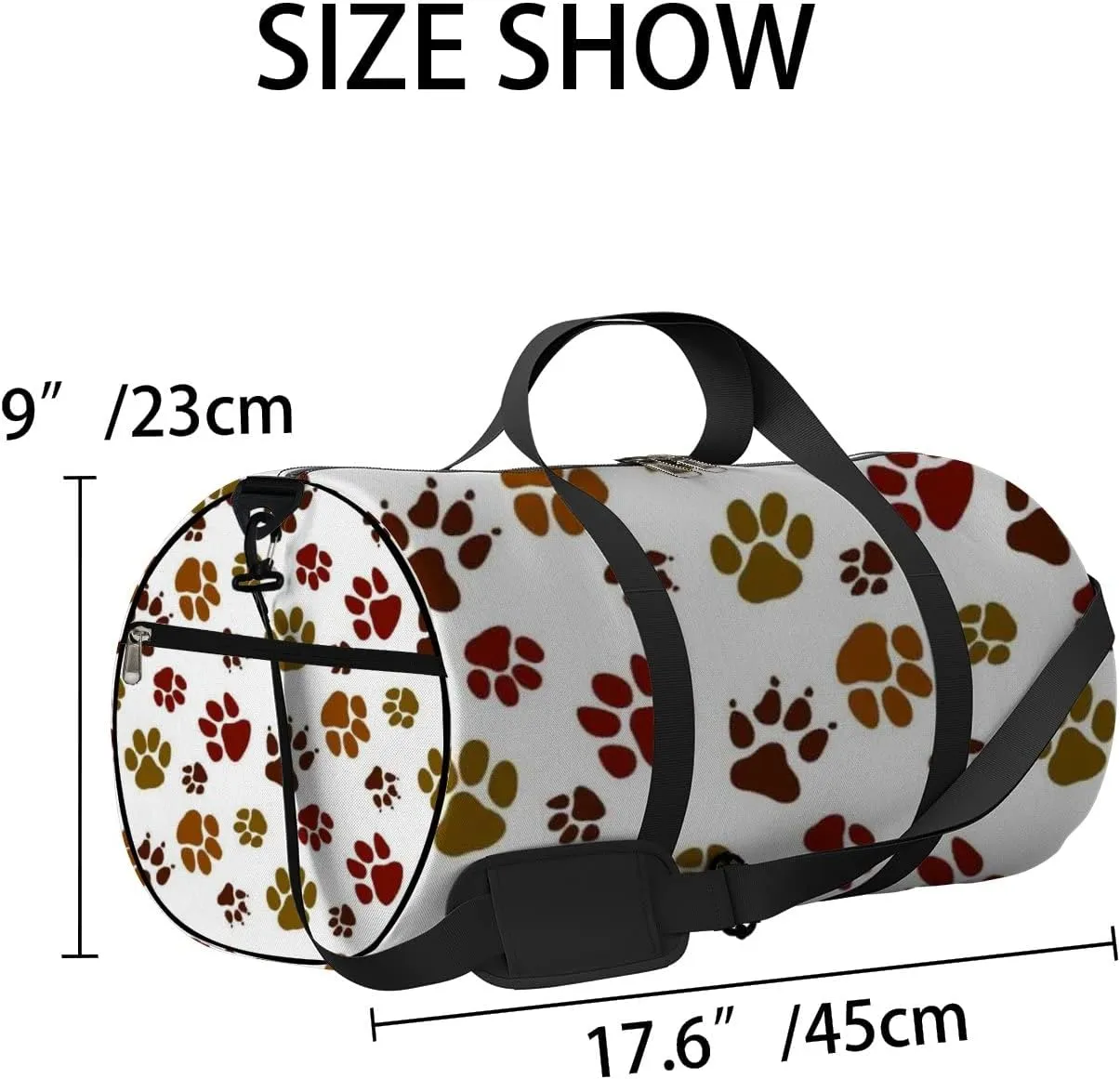 White Cute Kawaii Cat Paw Pattern Sports Bag Tote Bag Waterproof Gym Bag with Shoulder Strap Zipper 2 Side Pockets for Men and Women, Travel and Storage Shoulder Bag.