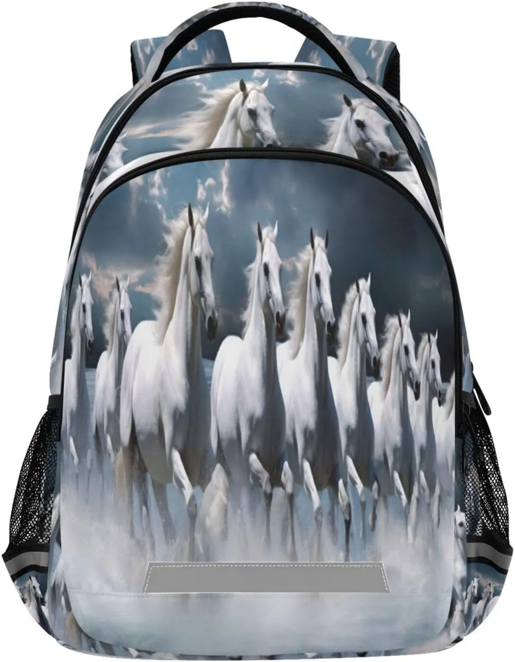 White Horses Design Waterproof Backpack - Casual Outdoor Sports Daypack with Ergonomic Shoulder Straps#732