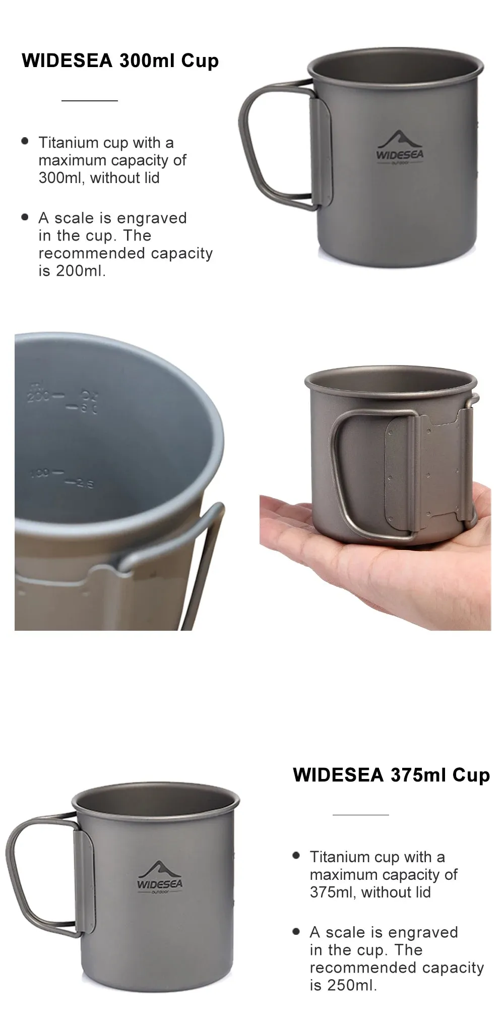 Widesea Ultralight Camping Mug - Titanium Cup and cookware set