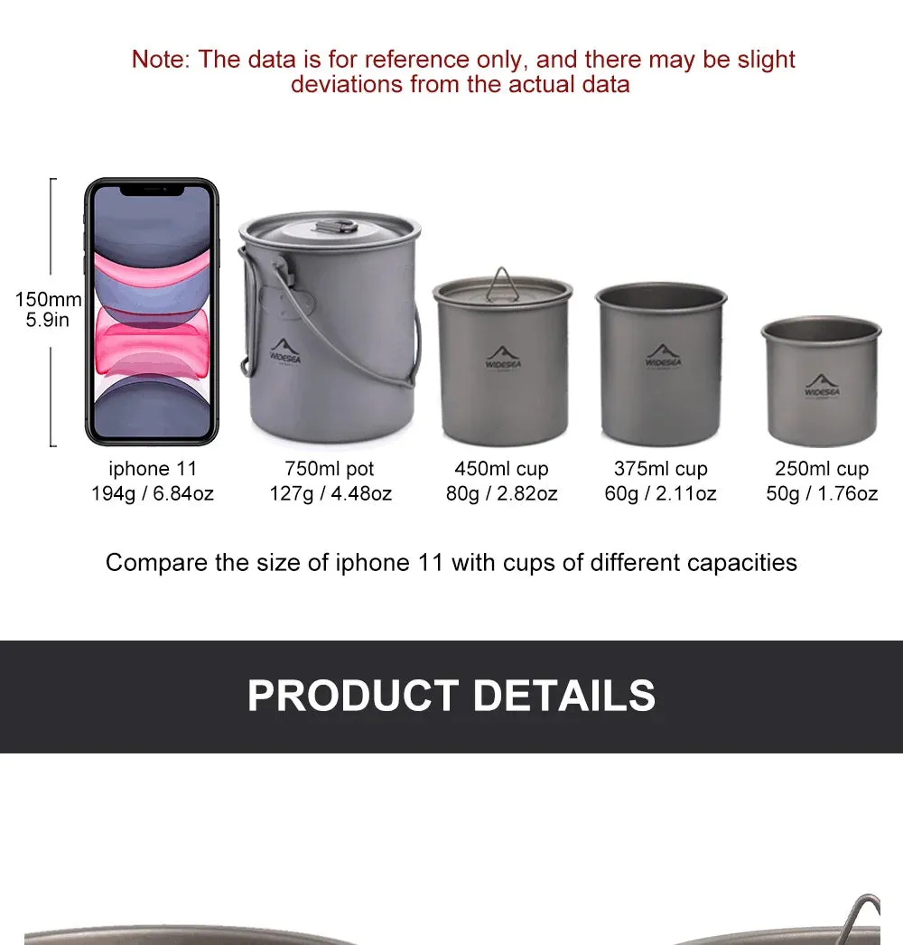 Widesea Ultralight Camping Mug - Titanium Cup and cookware set