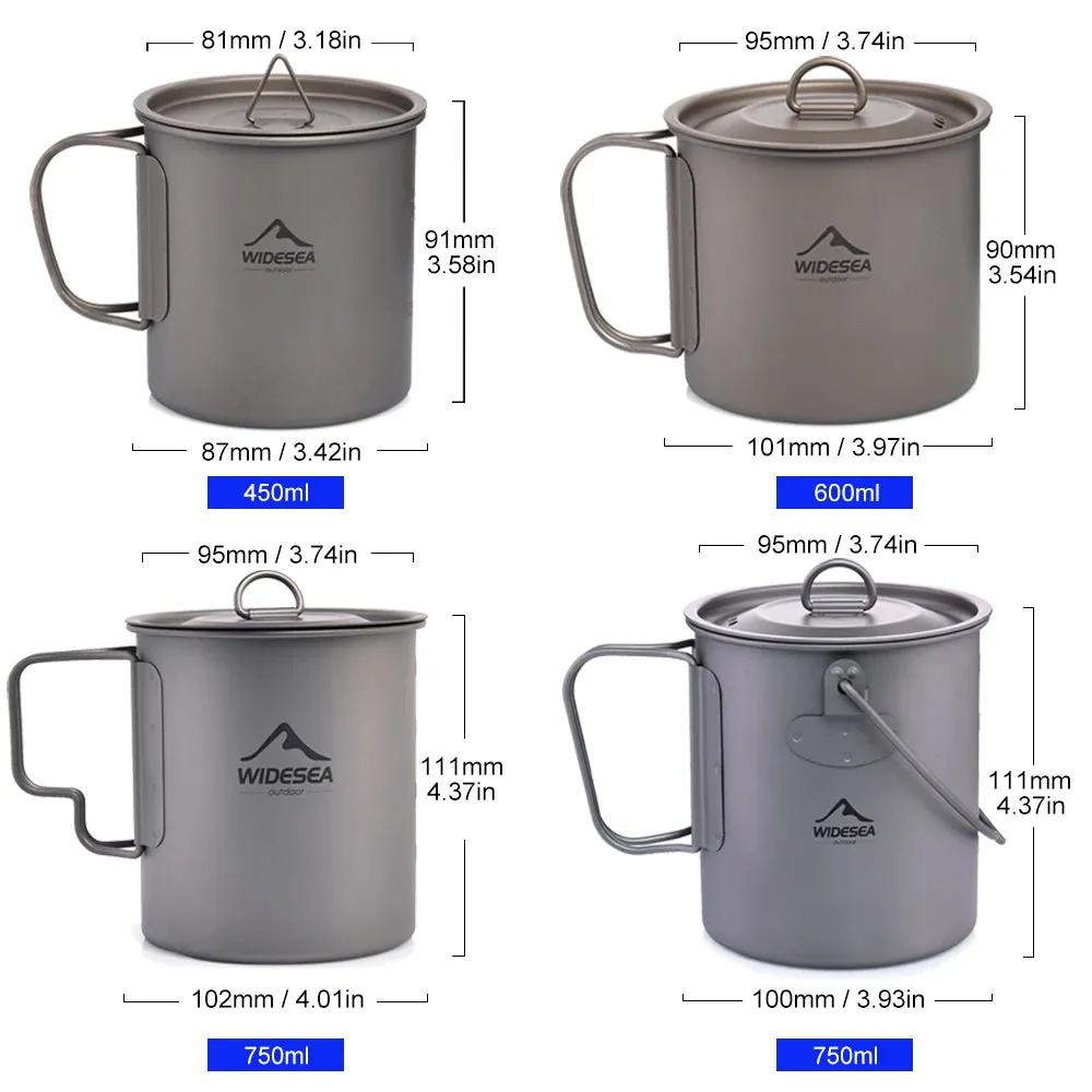 Widesea Ultralight Camping Mug - Titanium Cup and cookware set