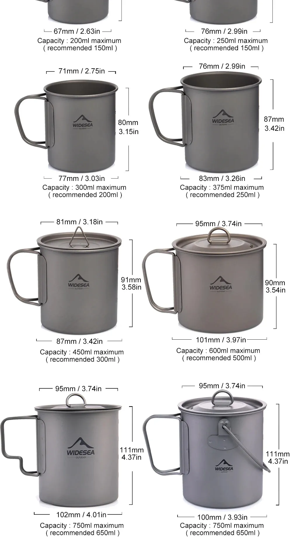 Widesea Ultralight Camping Mug - Titanium Cup and cookware set
