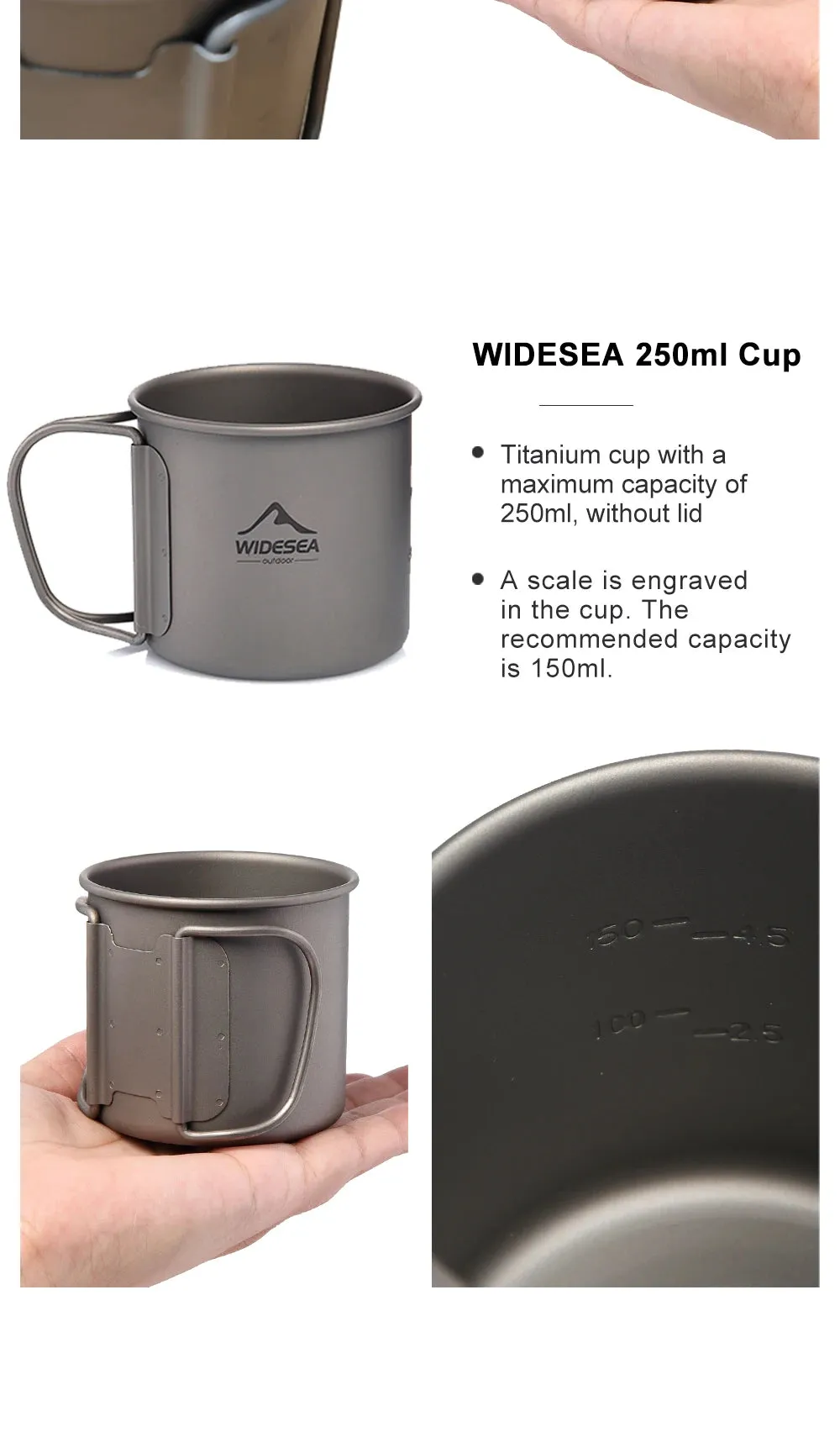 Widesea Ultralight Camping Mug - Titanium Cup and cookware set