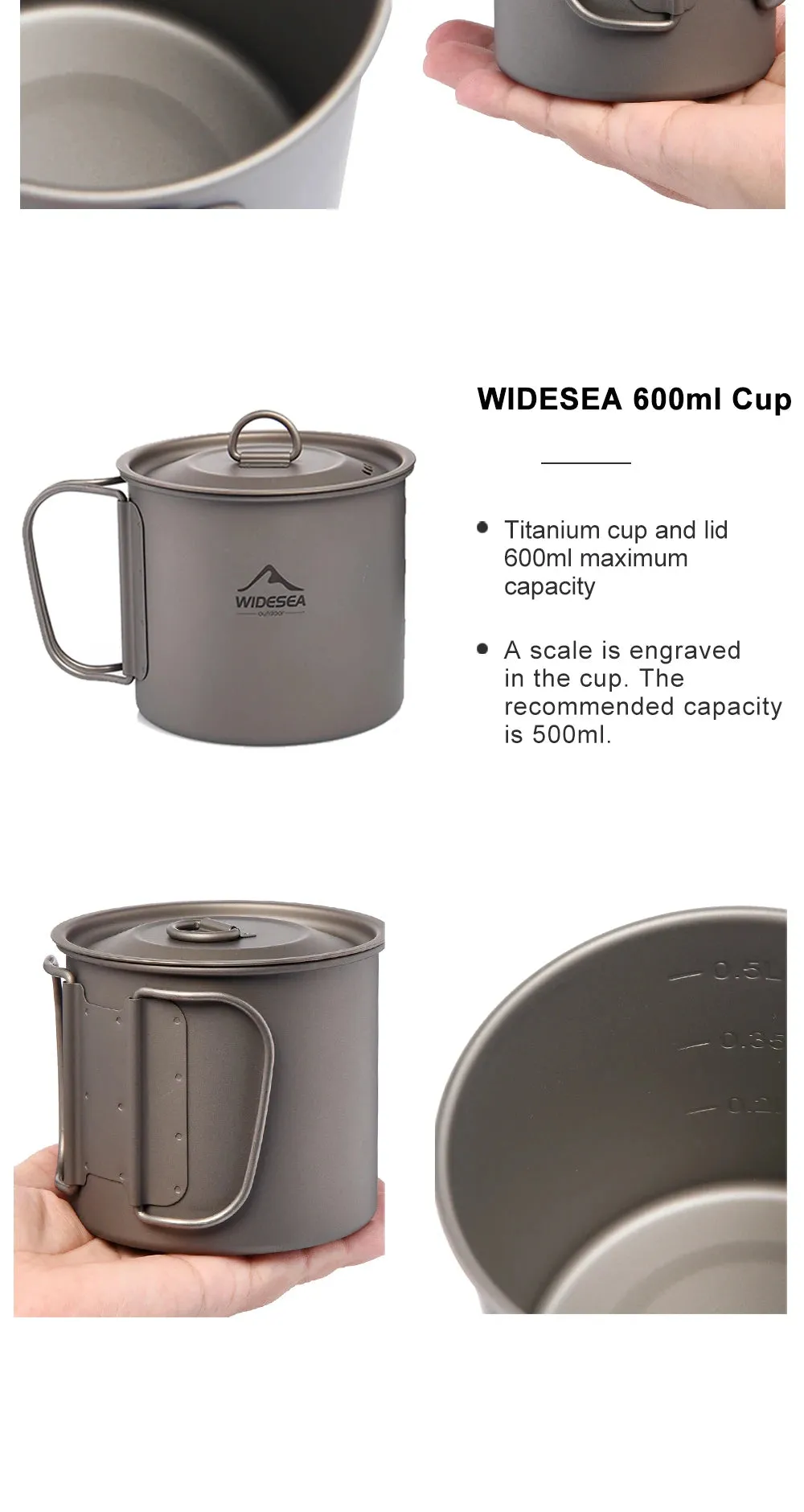 Widesea Ultralight Camping Mug - Titanium Cup and cookware set