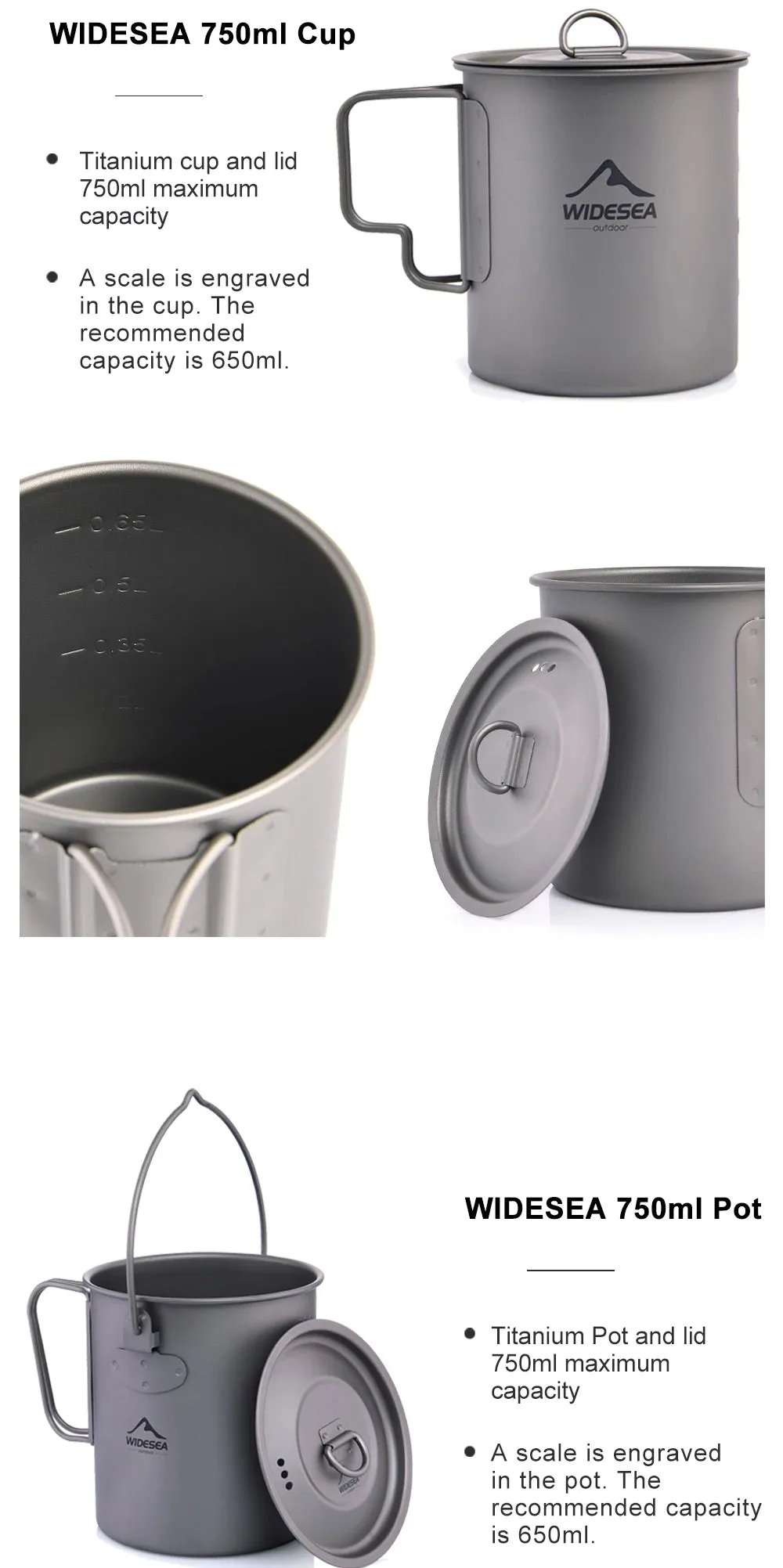 Widesea Ultralight Camping Mug - Titanium Cup and cookware set
