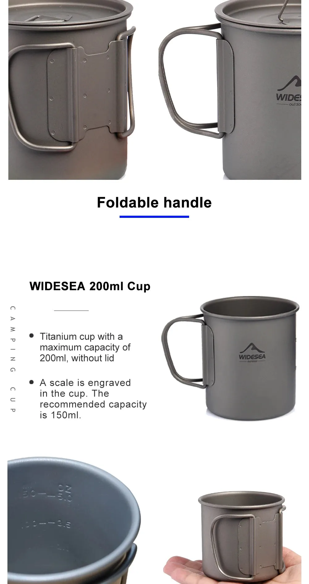 Widesea Ultralight Camping Mug - Titanium Cup and cookware set