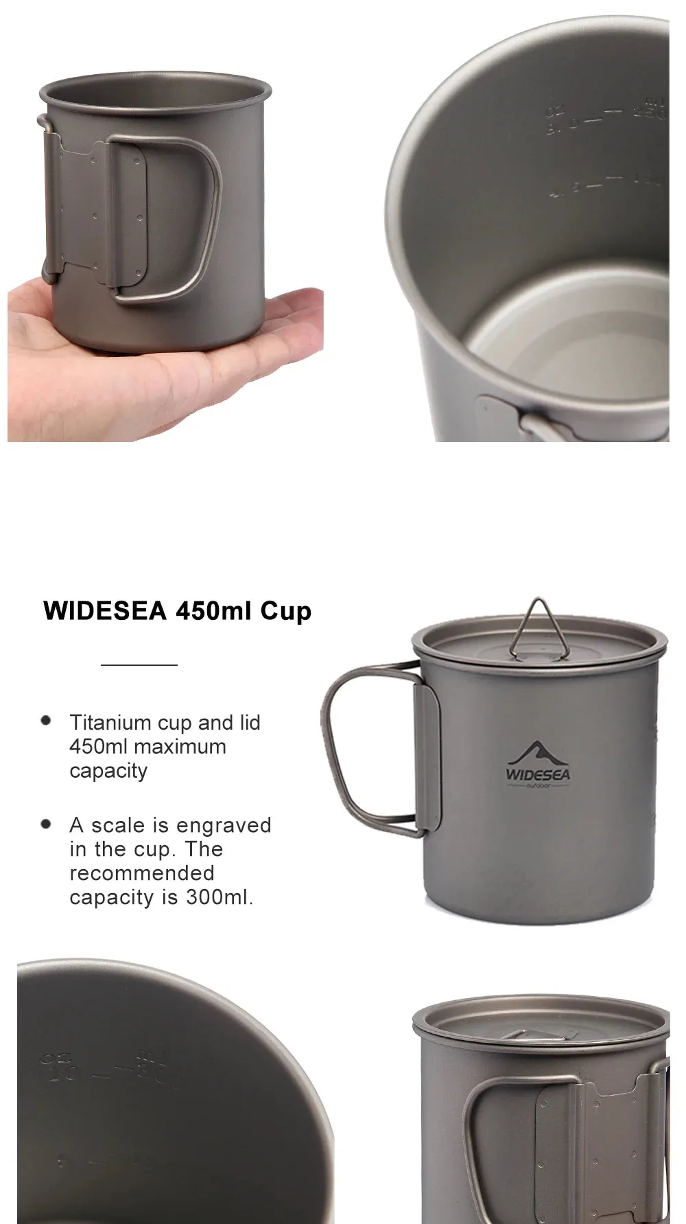 Widesea Ultralight Camping Mug - Titanium Cup and cookware set