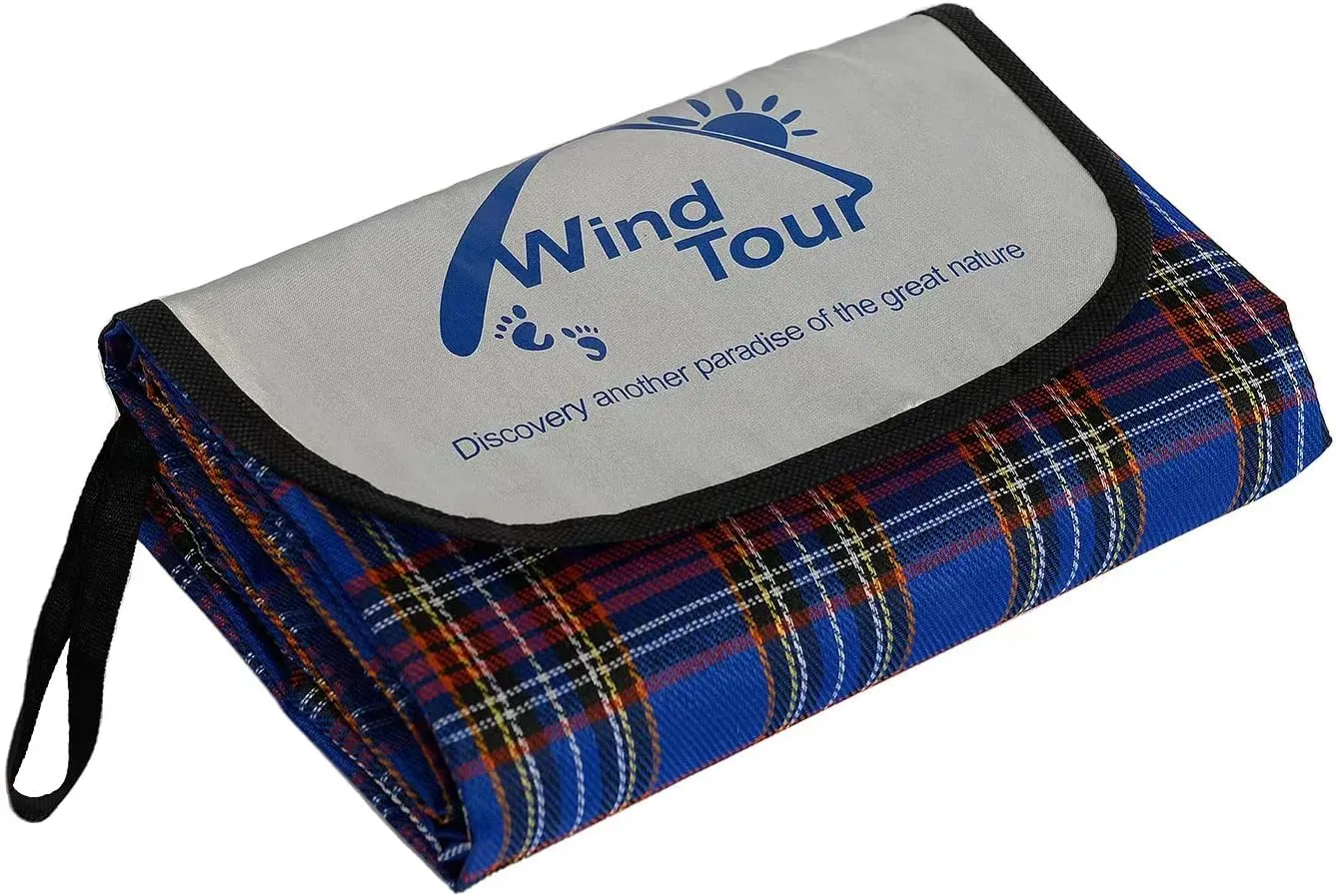 Wind Tour Family Outdoor Waterproof Durable Picnic Blankets with Carry Strap,Foldable 50×70.9 inch Sandproof Picnic Floor Mat for Kids Playground Camping Park Hiking Grass Travelling (2, Blue)