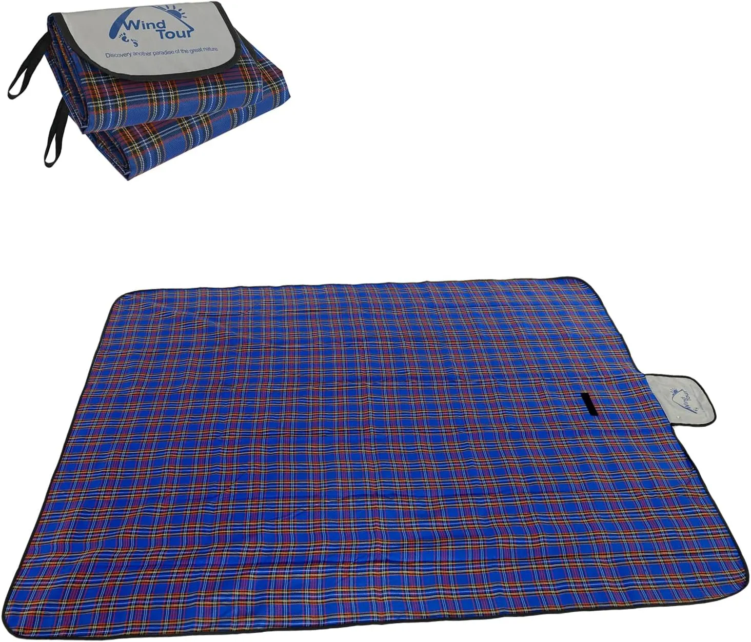 Wind Tour Family Outdoor Waterproof Durable Picnic Blankets with Carry Strap,Foldable 50×70.9 inch Sandproof Picnic Floor Mat for Kids Playground Camping Park Hiking Grass Travelling (2, Blue)