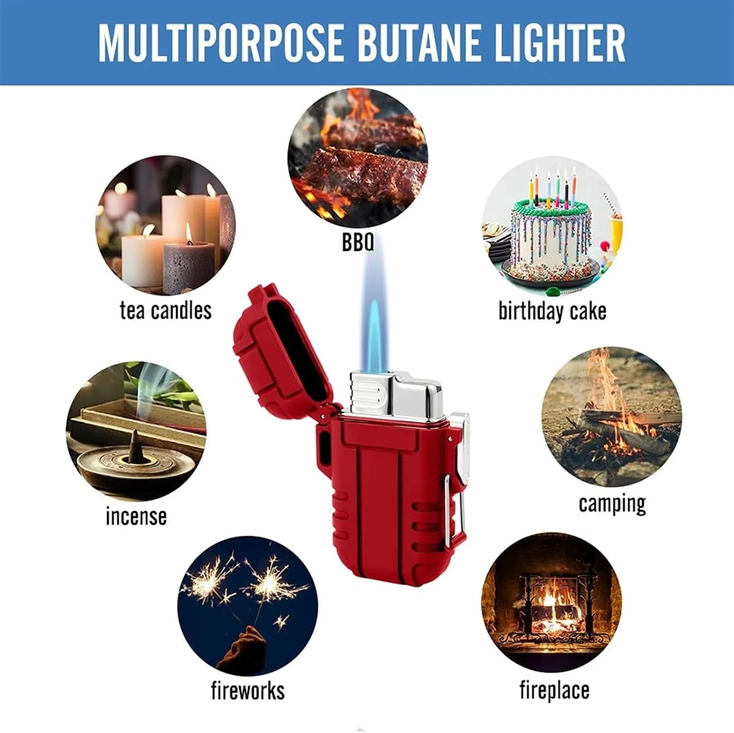Windproof and Waterproof Lighter Outdoor Portable Lighter, Butane blowtorch Lighter, Butane Lighter with Safety Lock, Windproof Jet Flame Lighter with Gift Box, (Butane not Included)(Green)