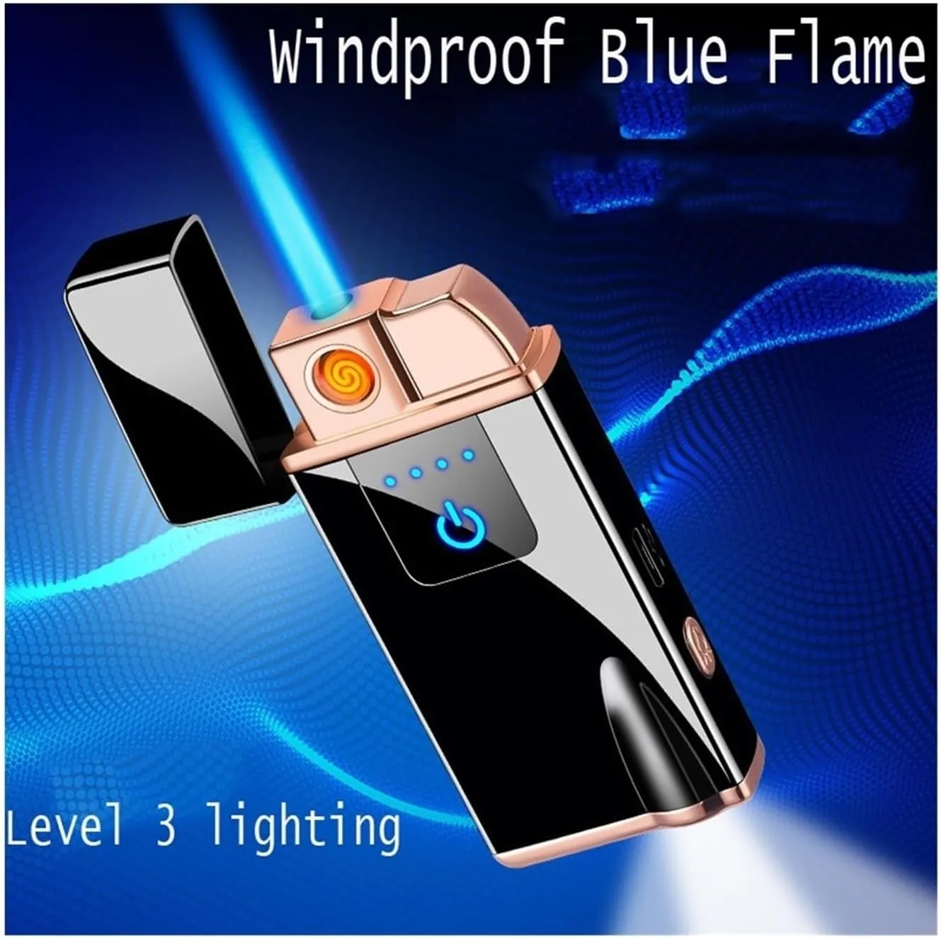 Windproof Butane Smart Induction Lighter,Blue Flame Can Be Illuminated Suitable for Candle Camping (Butane Not Included)(Gold)