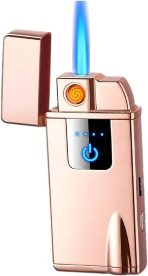 Windproof Butane Smart Induction Lighter,Blue Flame Can Be Illuminated Suitable for Candle Camping (Butane Not Included)(Gold)
