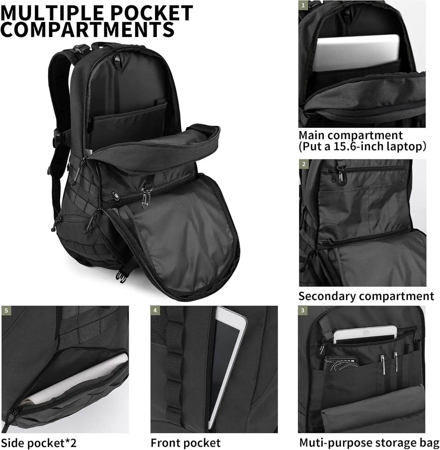 WindTook 30L Military Tactical Backpack for Men and Women,Molle Hiking daypacks Assault Pack 3 Day Bug Out Bag for Camping Travel Army Hunting Gym Rucksack Survival (Black)