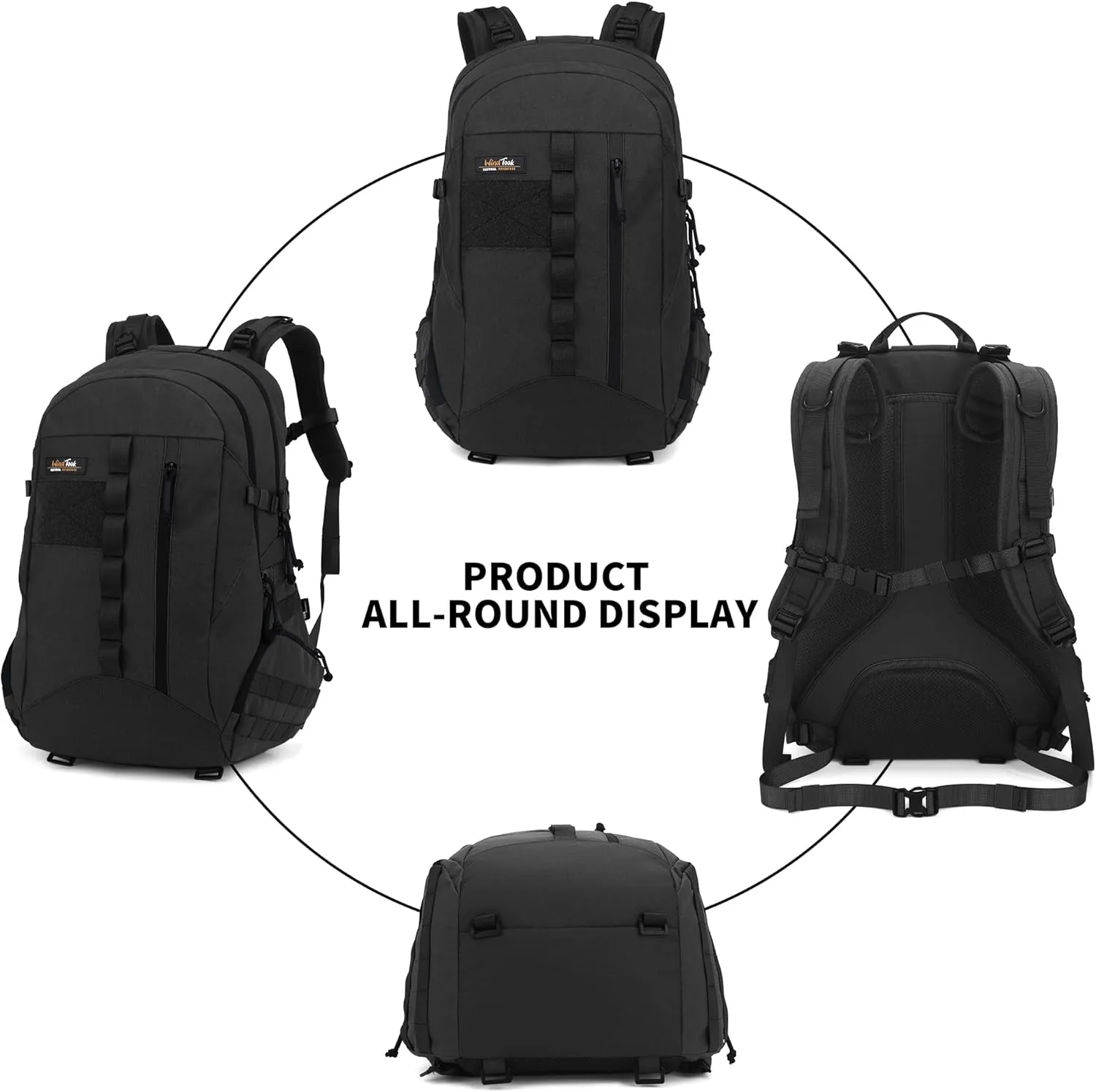 WindTook 30L Military Tactical Backpack for Men and Women,Molle Hiking daypacks Assault Pack 3 Day Bug Out Bag for Camping Travel Army Hunting Gym Rucksack Survival (Black)