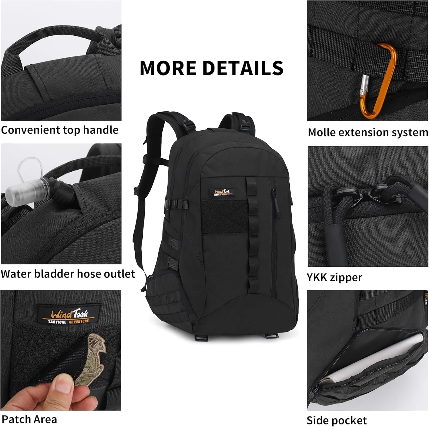 WindTook 30L Military Tactical Backpack for Men and Women,Molle Hiking daypacks Assault Pack 3 Day Bug Out Bag for Camping Travel Army Hunting Gym Rucksack Survival (Black)