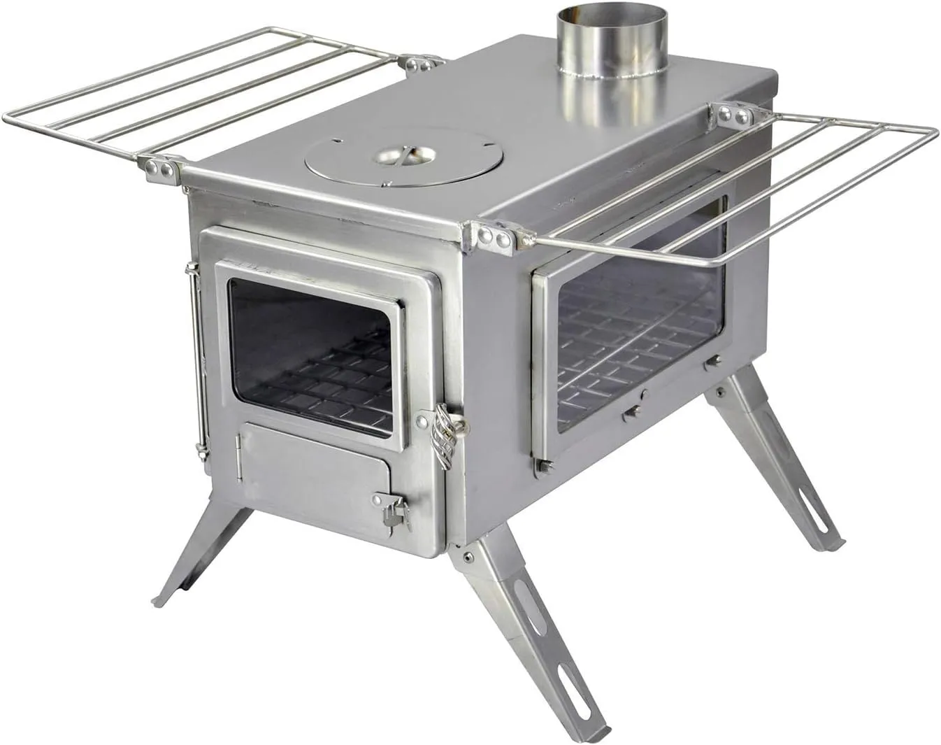WINNERWELL Nomad View Large Tent Stove | Portable Wood Burning Stove for Tents, Shelters, and Camping | 1500 Cubic Inch Firebox | Precision Stainless Steel Construction | Includes Chimney Pipe