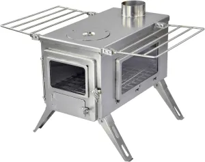 WINNERWELL Nomad View Large Tent Stove | Portable Wood Burning Stove for Tents, Shelters, and Camping | 1500 Cubic Inch Firebox | Precision Stainless Steel Construction | Includes Chimney Pipe