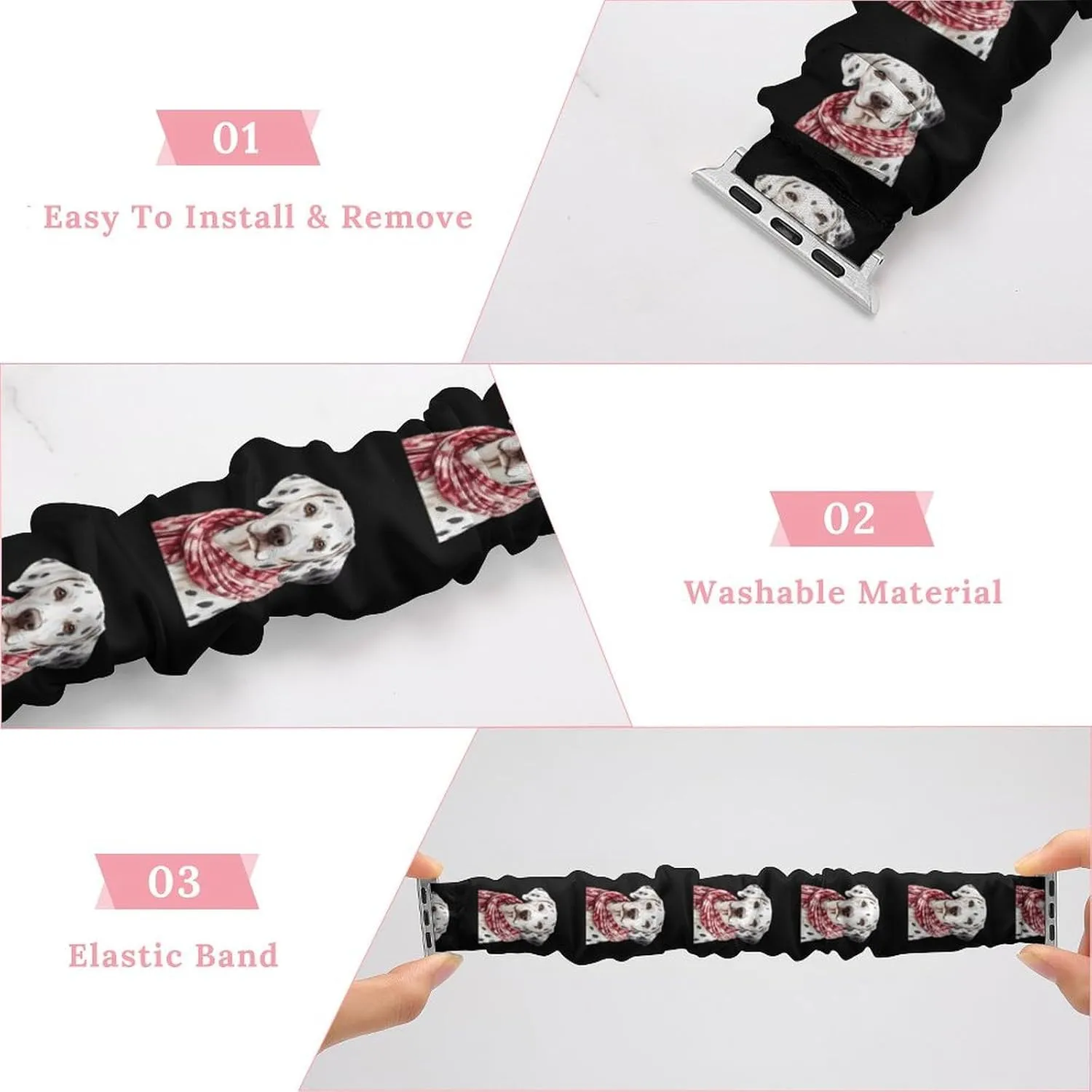 Winter Dalmatian Dog Fashion Watch Strap Scrunchies Wristbands Compatible With IWatch Series