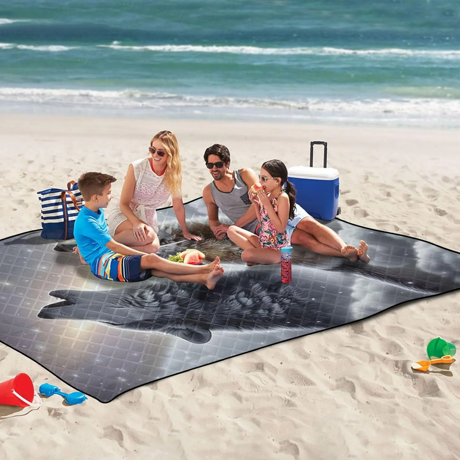 Wolves Snow Winter Cute Picnic Essentials Foldable Waterproof Beach Blanket Sandproof Outdoor Blanket Camping Mat 80" x 60"