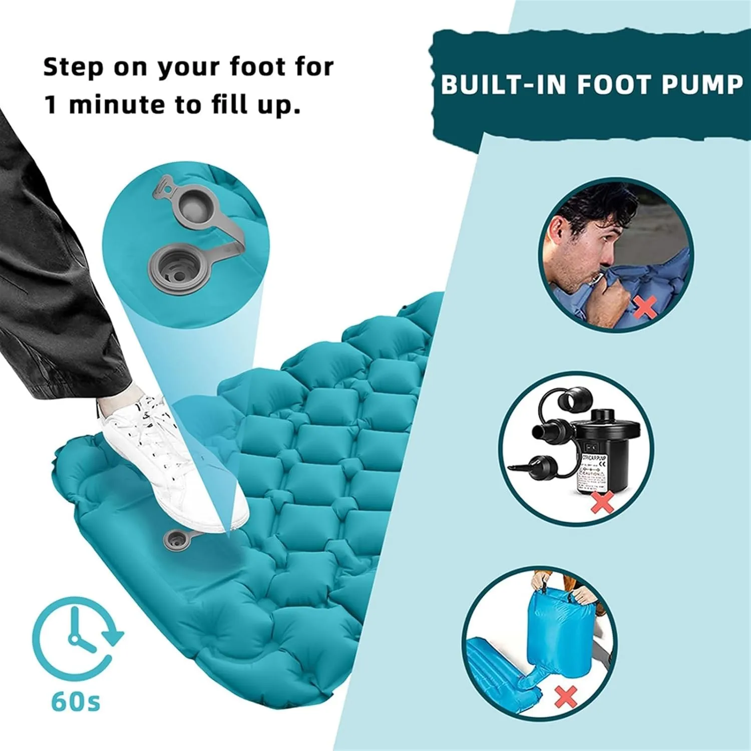WOLWES Inflatable Camping Air Mattress Bed Mat Foldable Camping Air Matt Cushion TPU Nylon Waterproof Camp Sleeping Gears for Trekking (Color : E)