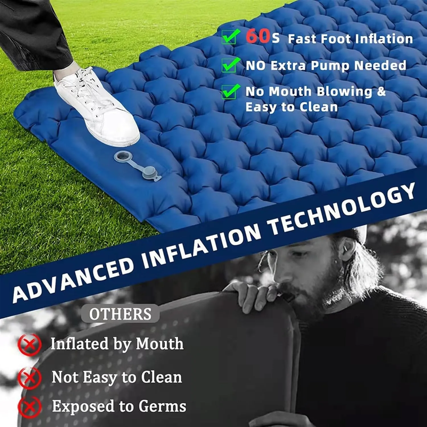 WOLWES Inflatable Camping Air Mattress Bed Mat Foldable Camping Air Matt Cushion TPU Nylon Waterproof Camp Sleeping Gears for Trekking (Color : E)