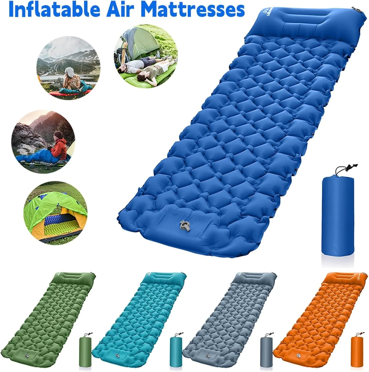WOLWES Inflatable Camping Air Mattress Bed Mat Foldable Camping Air Matt Cushion TPU Nylon Waterproof Camp Sleeping Gears for Trekking (Color : E)