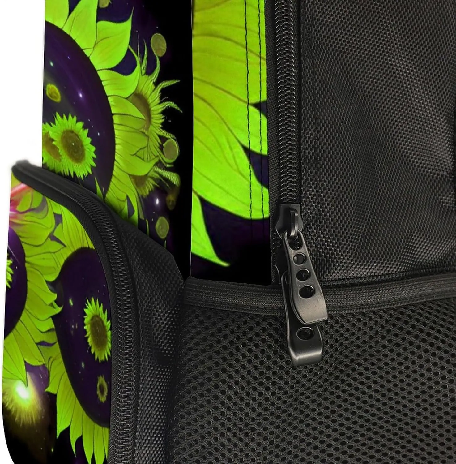 Women Men Polyester Space Sunflowers Art Casual Daypack Large Capacity Bookbag With Side Pockets for Sports Picnic Walking Cycling