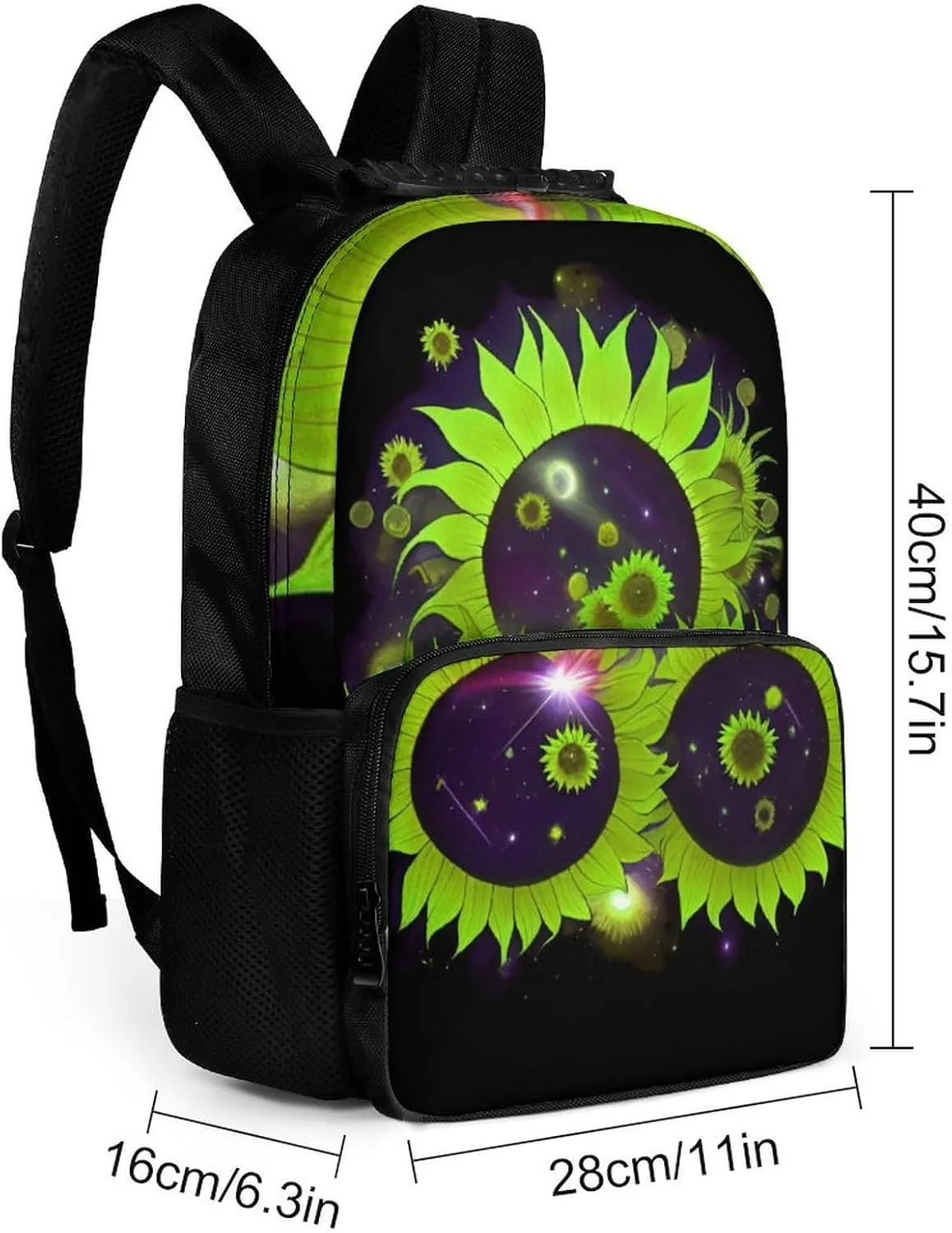 Women Men Polyester Space Sunflowers Art Casual Daypack Large Capacity Bookbag With Side Pockets for Sports Picnic Walking Cycling