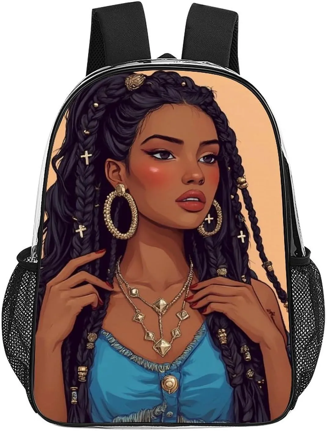 Women Men Transparent African American Black Woman woman Painting Art Casual Daypack Large Capacity Bookbag With Side Pockets for Sports Picnic Walking Cycling