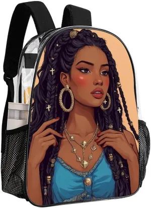 Women Men Transparent African American Black Woman woman Painting Art Casual Daypack Large Capacity Bookbag With Side Pockets for Sports Picnic Walking Cycling