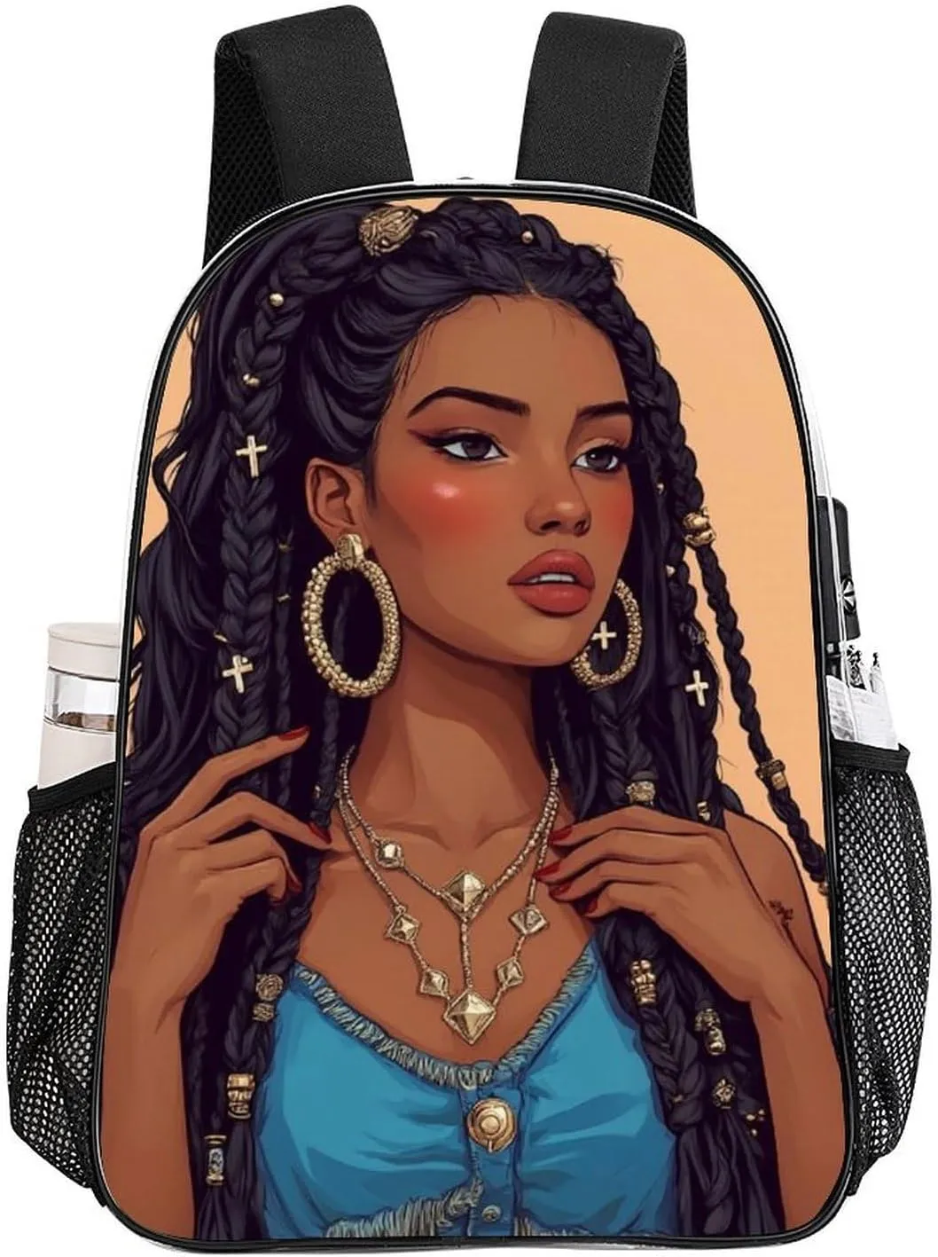 Women Men Transparent African American Black Woman woman Painting Art Casual Daypack Large Capacity Bookbag With Side Pockets for Sports Picnic Walking Cycling