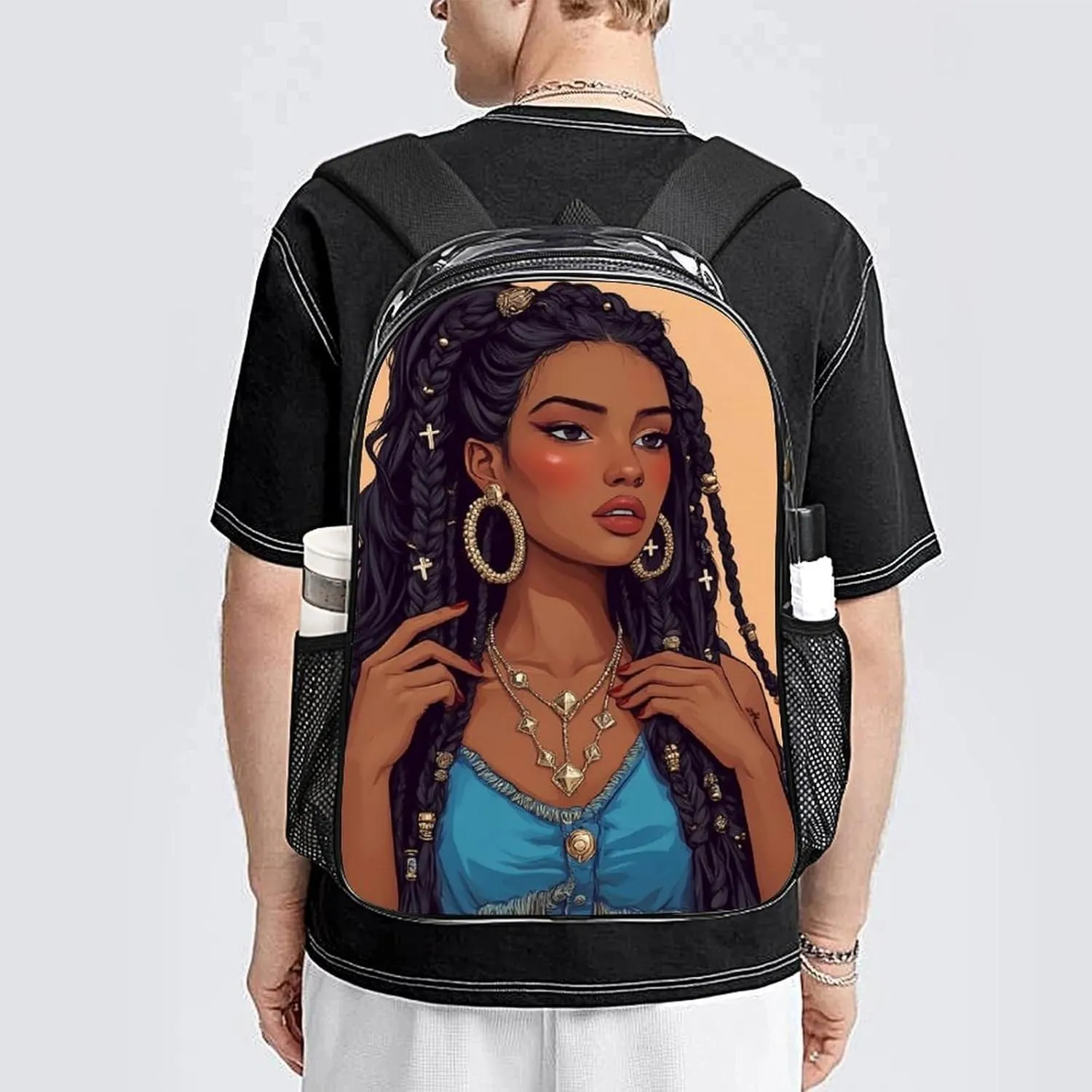 Women Men Transparent African American Black Woman woman Painting Art Casual Daypack Large Capacity Bookbag With Side Pockets for Sports Picnic Walking Cycling
